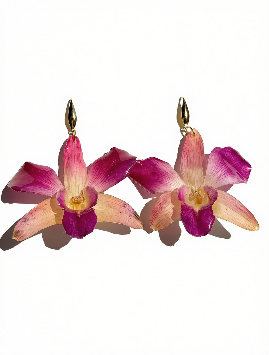 Real Pink Orchid Statement Earrings