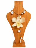 Real White Dendrobium Orchid Necklace with Pearl Accents