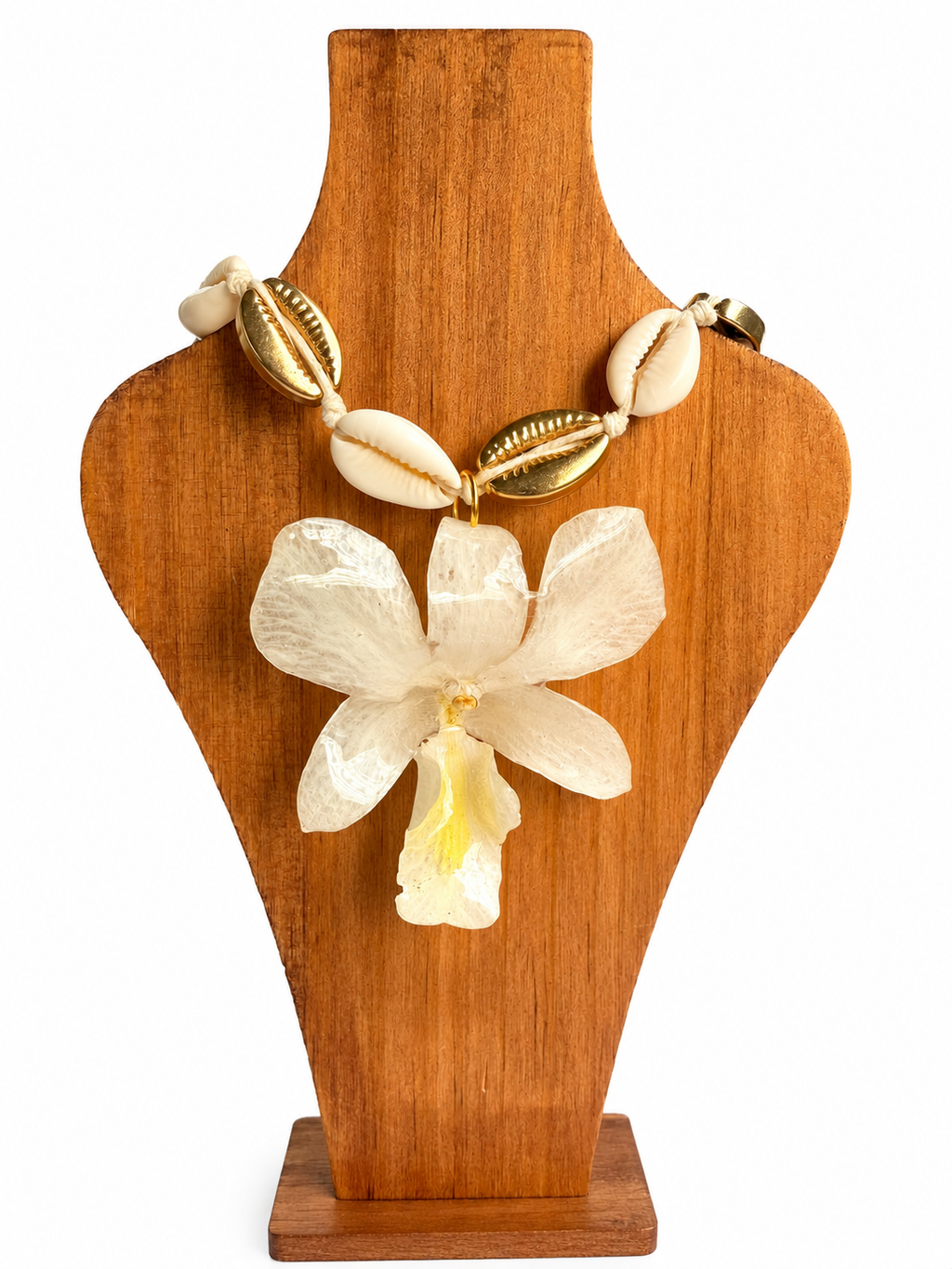 Real White Dendrobium Orchid Shell Necklace