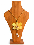 Real Light Yellow Dendrobium Orchid Bolo Tie Necklace