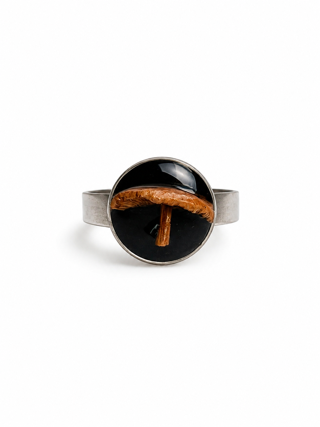 Real Mushroom Adjustable Silver Ring