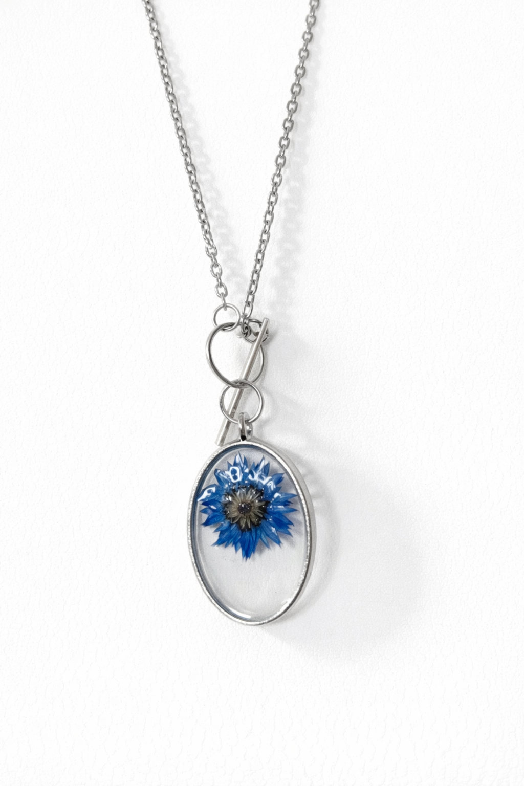 Preserved blue cornflower necklace