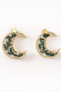 Crescent moons with fern and stars earrings