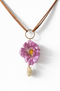 Pink rose pendant choker style necklace
