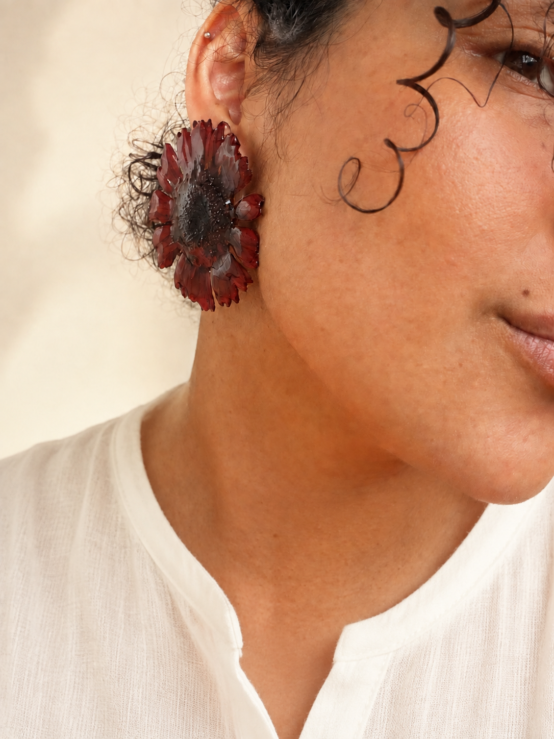 Real Red Gerbera Daisy Statement Stud Earrings