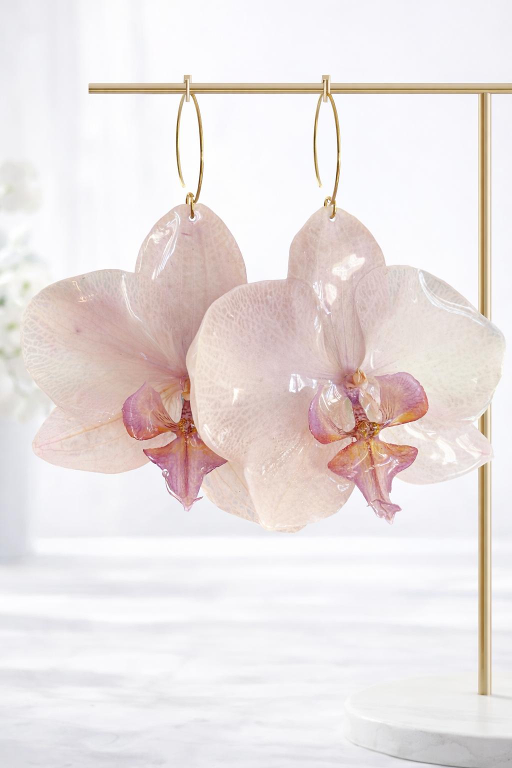White beautiful orchids earrings