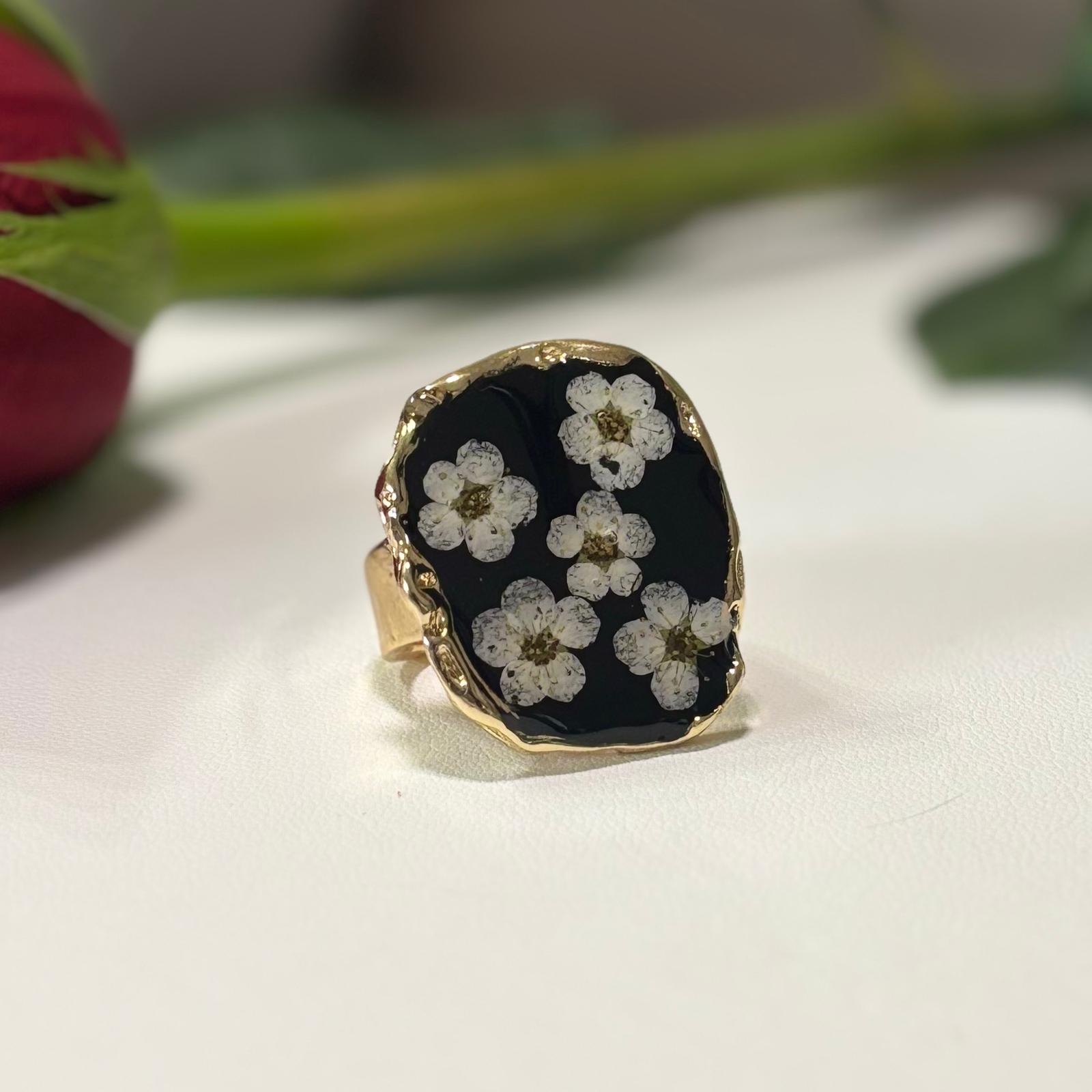 White Bloom Botanical Ring