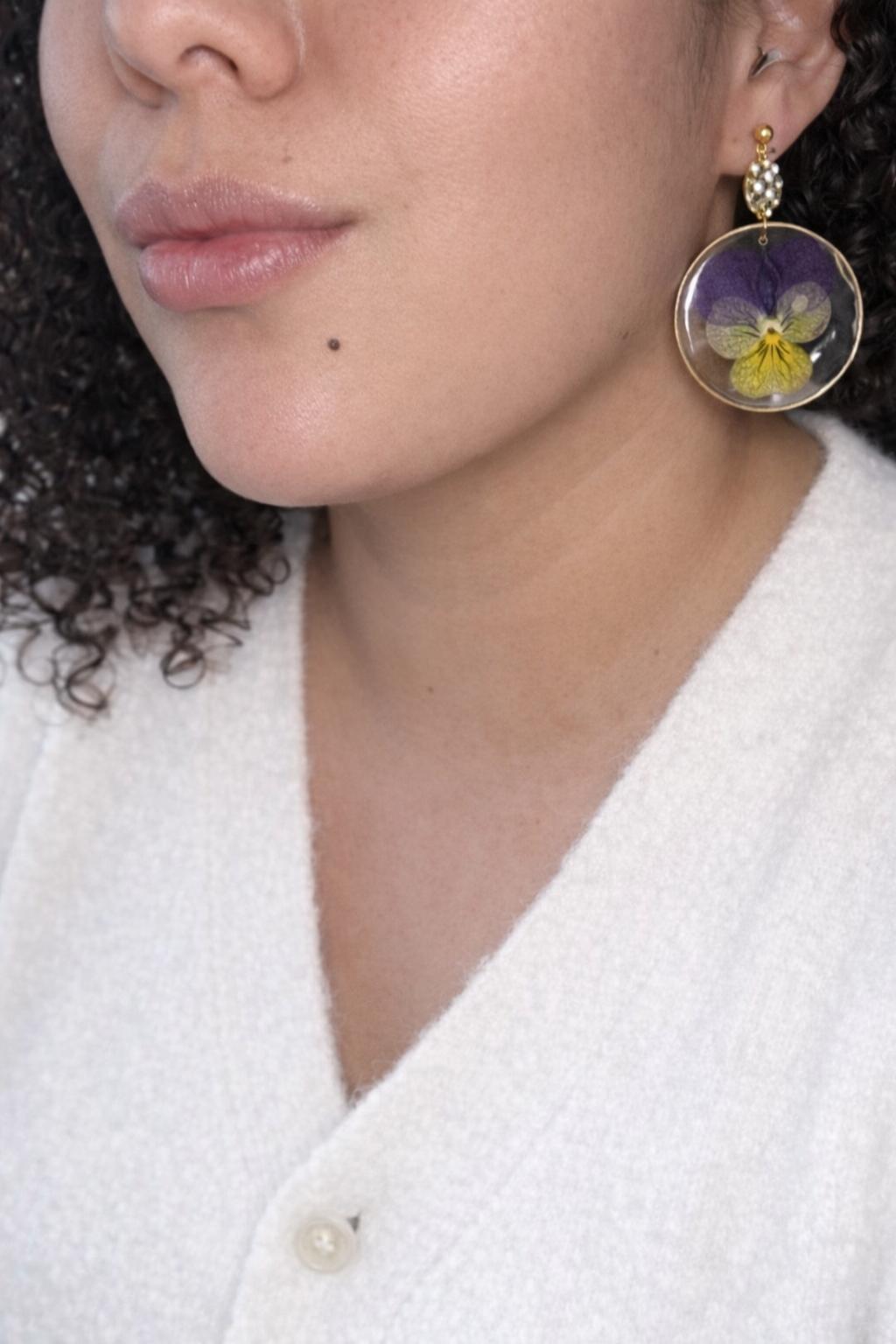 Golden Pansy Circle Earrings