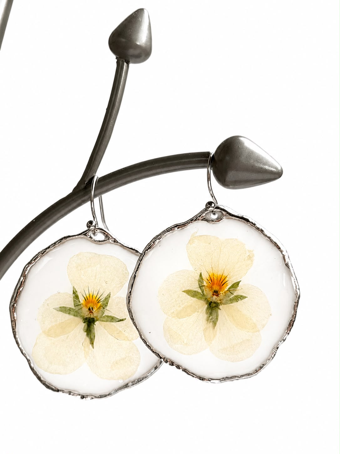 Real White Pansy Earrings