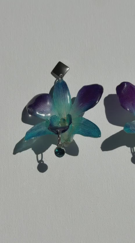 Real Dendrobium Orchid Statement Earrings